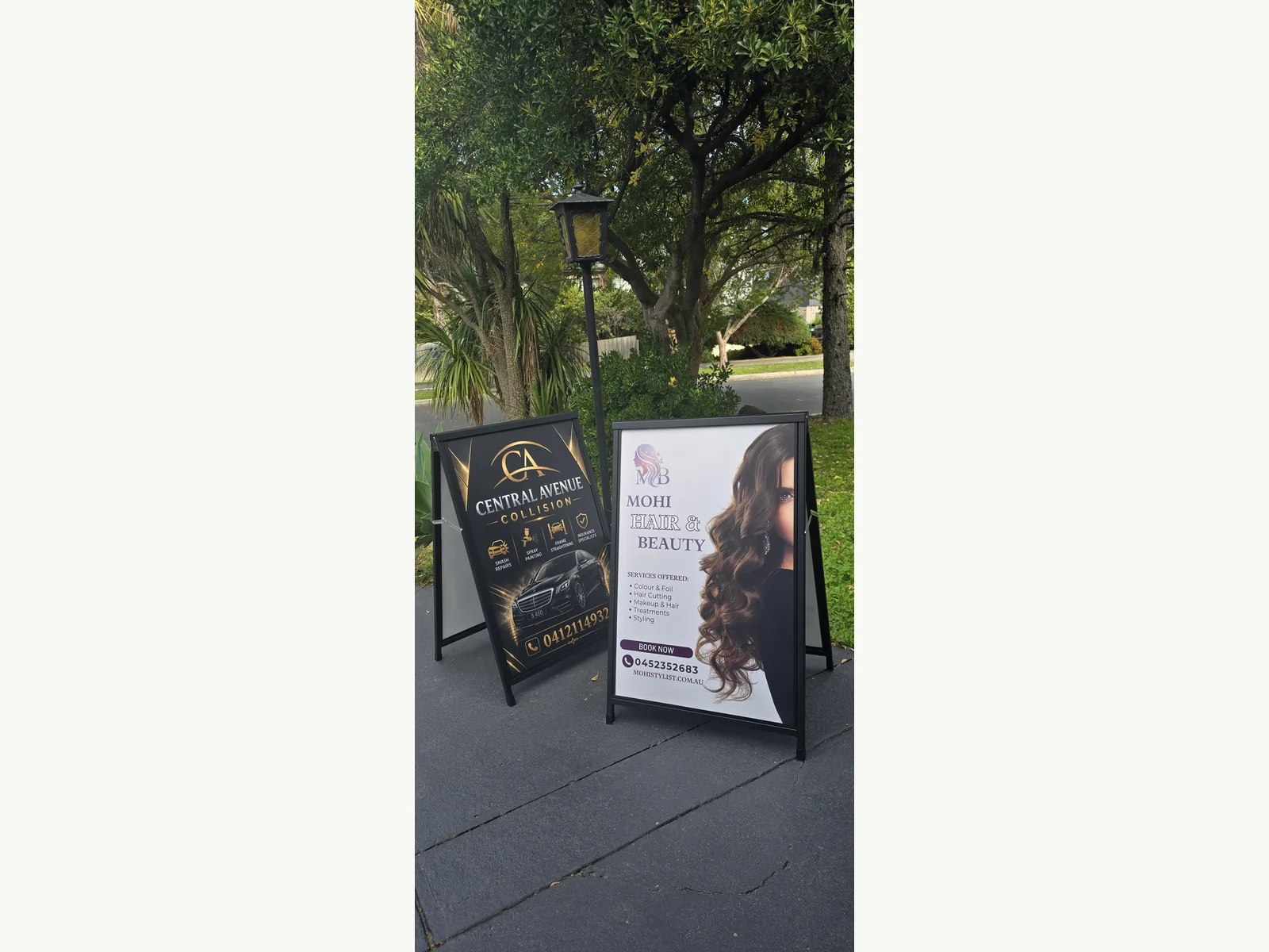 Outdoor A-frame sign displayed on pavement