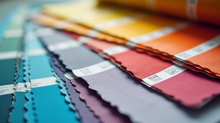 Close-up view of vibrant color swatches and design tools