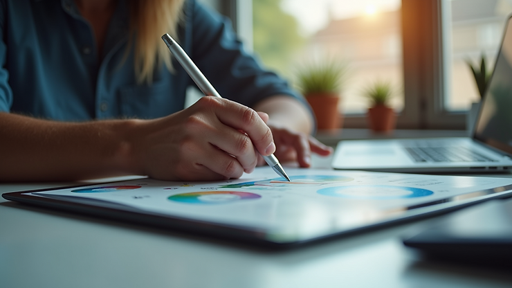 Eye-level view of a modern graphic designer working on a digital tablet